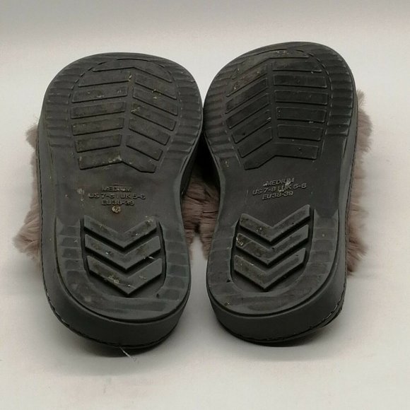Snugleaves Womens Flat Heel Slide Slipper Cushioned Grey‎ Faux Fur Sz Med 7-8 - Picture 4 of 9